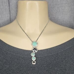 Modern Silver and Green Geometric Necklace